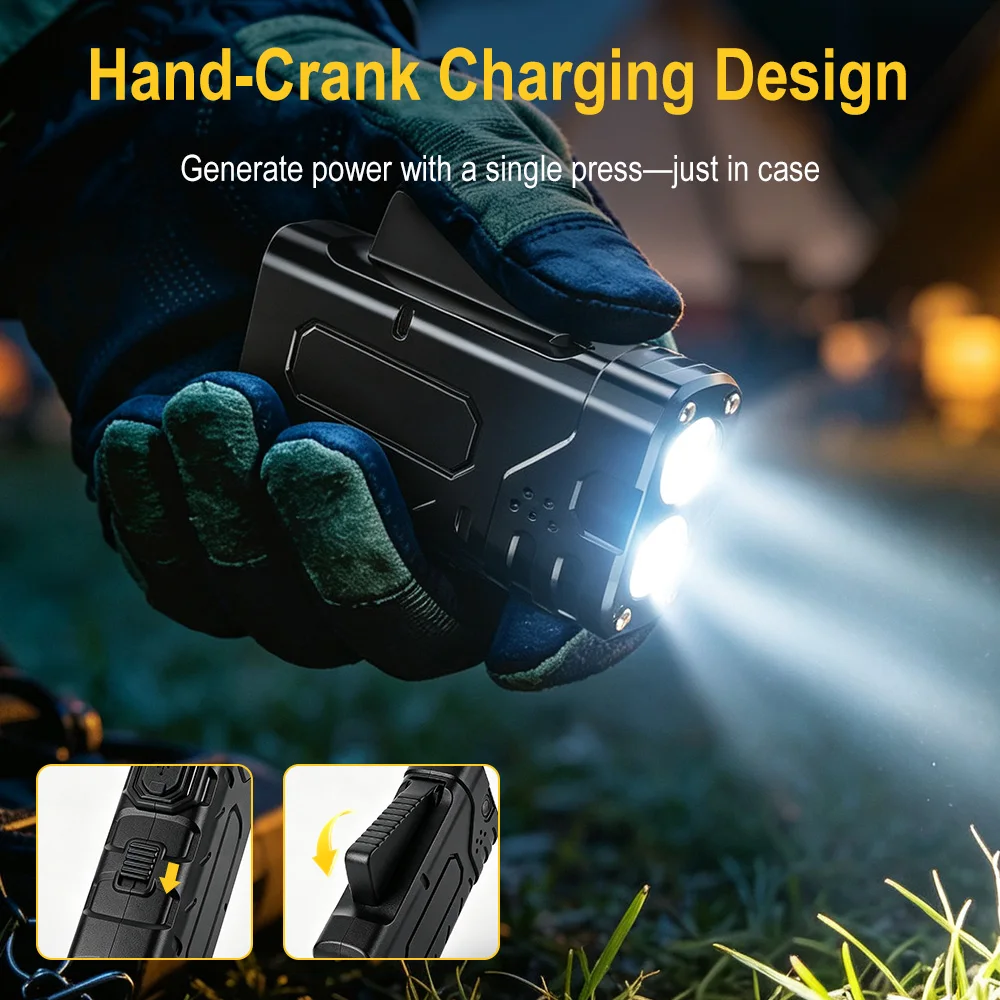 BORUIiT Hand Crank EDC LED Fla - Fishing Light ulasan dan harga